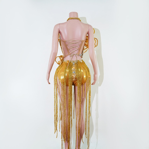 Combinaison à franges florales en or TianYi, style <span class=keywords><strong>asymétrique</strong></span> 3D, avec strass, pour spectacle de showgirl - Product Image 3