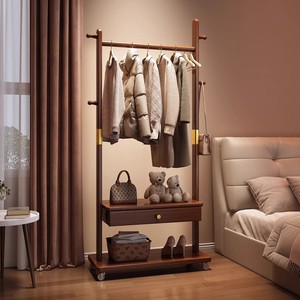 Space-saving floor-standing small solid wood coat <b>rack</b> for bedroom, a new style of room storage for <b>clothes</b> at night. - Product Image 4
