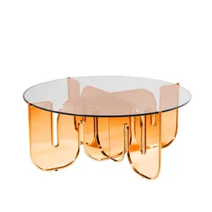Clear Acrylic Table Desk Round Shape Table Acrylic Furniture Coffee Table Set Fashionable Home Furniture For Home Office Wedding