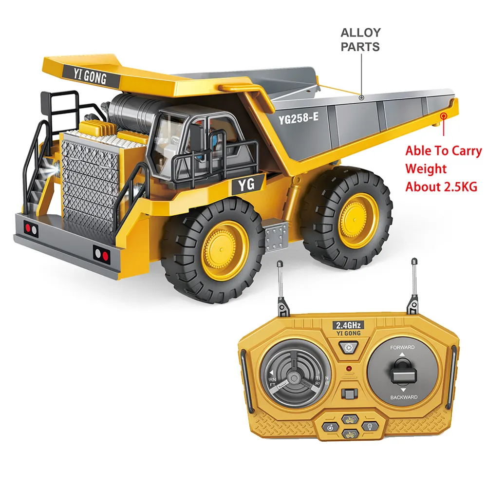 2.4g อัตราส่วน 1:24 วิทยุควบคุมรถขุดโลหะผสมรถปราบดินรถบรรทุกโลโก้ Rc รถบรรทุกก่อสร้างหล่อสําหรับของเล่นกลางแจ้ง
