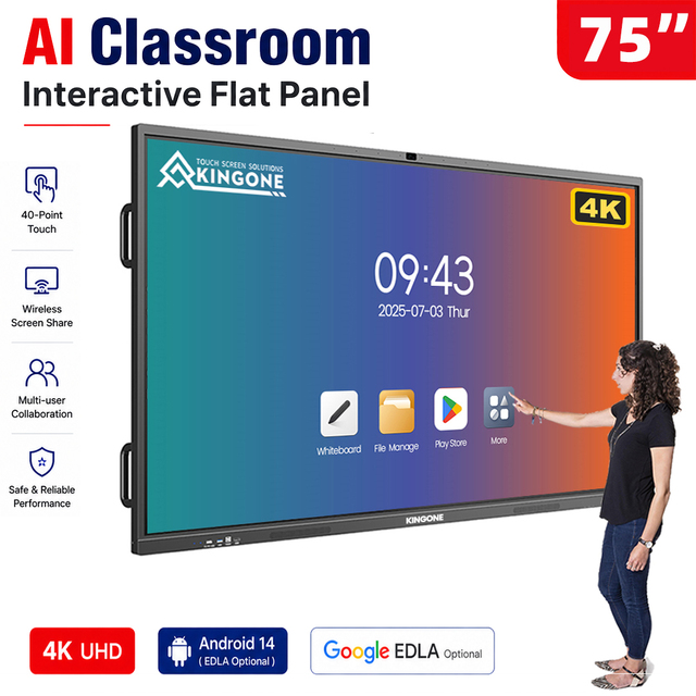 KINGONE Wholesale 65 75 86 100 Inch LCD Panel WIFI PC Digital Display Touch Screen Monitor Interactive Whiteboard for School