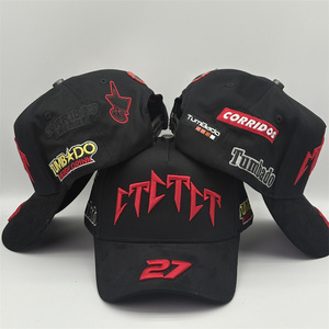 Casquettes <span class=keywords><strong>de</strong></span> baseball <span class=keywords><strong>de</strong></span> luxe pour hommes à 5 panneaux, style A-frame, <span class=keywords><strong>en</strong></span> daim, à large bord doré, avec logo métallique, pour barbiers, vente <span class=keywords><strong>en</strong></span> gros - Product Image 1