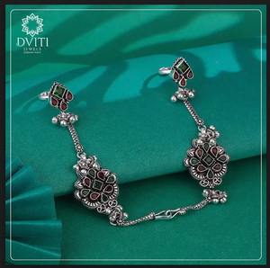 Paire de bijoux de pied traditionnels Pagpaan en argent 925, ethniques, de mariée, faits à la main, en argent oxydé, de créateur - Product Image 3