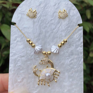 Wholesale <strong>Jewelry</strong> Vintage Style Classic Style Flower <strong>Crab</strong> Shell Copper Zircon 18K Gold Plated Box Chain <strong>Jewelry</strong> Set - Product Image 5
