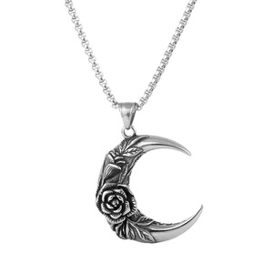 Collar con colgante de rosa de luna oscura, cadena de plata tibetana de 60cm, diseño floral geométrico, regalo para pareja, joyería de estilo Punk Hip Hop - Product Image 5