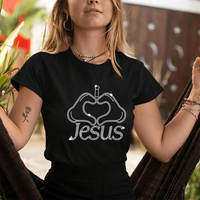 Transfert thermocollant personnalisé en gros avec motif Jésus chrétien en strass pour vêtements et t-shirts