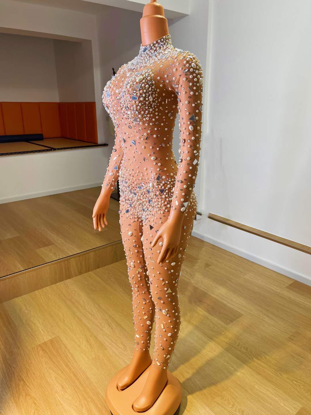 Body Manche Longue Femme à Encolure Carrée Paillette - Combinaison Gainante Sexy Pour Soirée, Club Et Carnaval