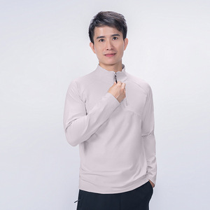 Camiseta de <span class=keywords><strong>Manga</strong></span> <span class=keywords><strong>Larga</strong></span> con Cuello Alto y Media Cremallera para <span class=keywords><strong>Hombre</strong></span>, Nueva Moda de Otoño, Informal, para Exteriores, Lisa, de Secado Rápido, Anti-UV y Transpirable - Product Image 3