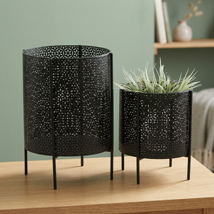 Bedroom Balcony Metal Pots <b>Planter</b> for Home Decorations Indoor and <b>Outdoor</b> Modern Fancy <b>Black</b> Antique Metal <b>Planter</b> with Stands - Product Image 1