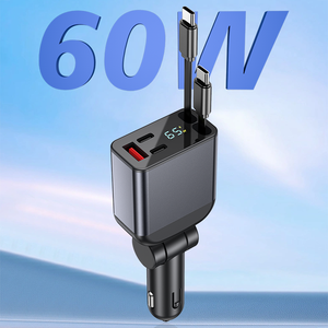 Cargador de coche USB tipo C de 60W con doble puerto, carga rápida para iPhone y Android, tamaño mini 5 en 1, cargador de coche retráctil con cables. - Product Image 2