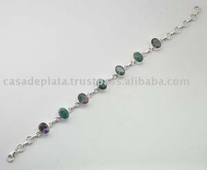 Bracelet de pierres précieuses en onyx vert et rouge Bracelet en argent sterling 925 Bracelet à la mode pour cadeau, fête et mariage pour femme - Product Image 2