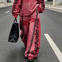 Pantalon décontracté F310/FANMAJIALIE tendance à taille mi-haute, imprimé léopard dégradé avec bandes latérales et cordon de serrage