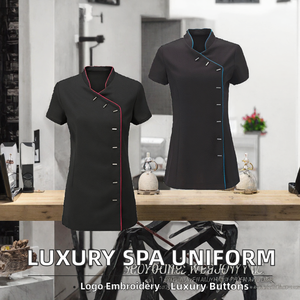 Women Nurse Spa Uniform Button Front Medical Clinic <b>Tunic</b> Knitted Fabric Custom Logo Esthetician Work <b>for</b> <b>Beauty</b> Salon Massage - Product Image 2