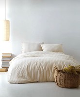 Parure de lit en coton pur imprimé rayé beige, taille Queen Double 87x95 pouces, 2 taies d'oreiller 20x30, ensemble de literie, vente en gros OEM