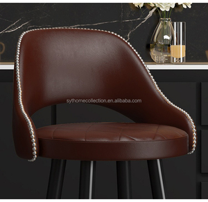 Sillas de <span class=keywords><strong>Bar</strong></span> Modernas de Cuero PU con Respaldo Curvo y Patas de Madera con Detalles Dorados para Isla de Cocina - Product Image 4