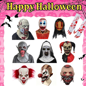Masque d'Halloween effrayant en latex, couvre-chef de <span class=keywords><strong>clown</strong></span> sanglant, fantôme, zombie, accessoire d'horreur <span class=keywords><strong>pour</strong></span> maison hantée et escape room, cosplay - Product Image 1