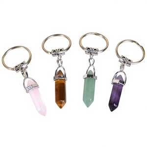 Natural Healing Stones Amethyst Carabiner Keychain Loose Gemstone Hexagonal Crystal Portable Hanging Decorations Keyring