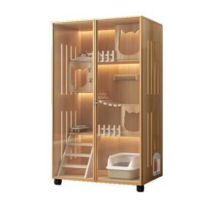 Casa para gatos de doble capa Cat Villa, cama grande de madera para mascotas de interior con caja de arena y escalera para trepar para gatos - Product Image 5