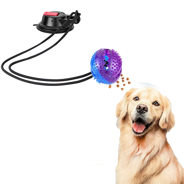 Hot sales pet supplies self-playing ball chew suction cup tug dog rope dog toy
