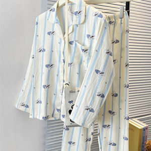 Pyjamas femmes pantalons à manches longues printemps et automne mignon Cardigan doux maison porter nuage coton pyjamas - Product Image 1