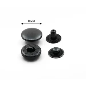 Garment metal accessories black 15 mm metal snap fastener button for clothing coat