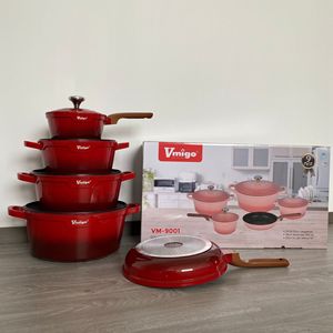 Vmigo Cookware Set 9 Pcs <b>Cast</b> Aluminum Enamel Nonstick Casserole Sauce <b>Pan</b> Fry <b>Pan</b> With Lid For Stovetop Oven Use - Product Image 2