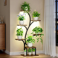Support à plantes en métal à 7 niveaux avec éclairage de croissance, étagère d'angle en forme d'arbre pour plantes d'intérieur, décoration intérieure
