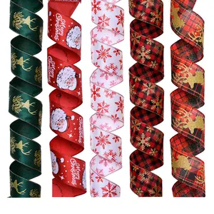 Ribest 3y/5y * 2.5Inch Kerst Bedrade Rand Lint Rood/Groen/Blauw/Roze Folie Gouden Sneeuwvlok Elanden Kerstbloem