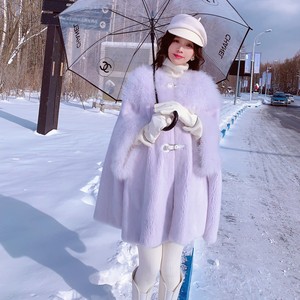 O-hals Luxe Winter Design <span class=keywords><strong>Cape</strong></span> Jassen Pluizige Kasjmier Mantel Nerts Bontjas Voor Dames - Product Image 1