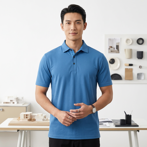 Men's Blue Classic for Shirt Short Sleeve Solid Color Breathable Quick Dry 100% Polyester Knitted Fabric Digital Printing Front - Product Image 5