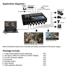 Commutateur vidéo HDMI SYONG 4 canaux avec écran 5 pouces, mélangeur de micro, prise en charge de la diffusion en direct multi-caméras, carte d'acquisition vidéo de type C, enregistrement - Product Image 4
