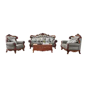 Vintage American Style Genuine Leather Traditional Sofa Set White Wood Antique Hand Carved Royal Sofas Living Room Furniture