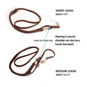 Guinzaglio Retrattile per Cani, Guinzaglio Multifunzione in Pelle per Animali Domestici, Guinzaglio da Addestramento Mani Libere con Due Ganci per Uno o Due Cani - Product Image 3