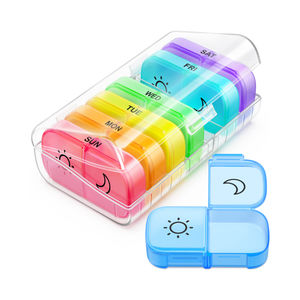 プラスチック製薬ピルボックスケース午前7時午後14コンパートメント毎週透明ハウジング付きピルオーガナイザー包装 - Product Image 1