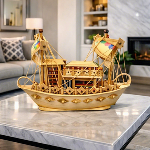 Maquette de bateau à voile en bois artisanale, bateau décoratif avec gréement pour la décoration de table, de la maison, du salon, du bureau, de l'étagère ou du bureau - Product Image 1