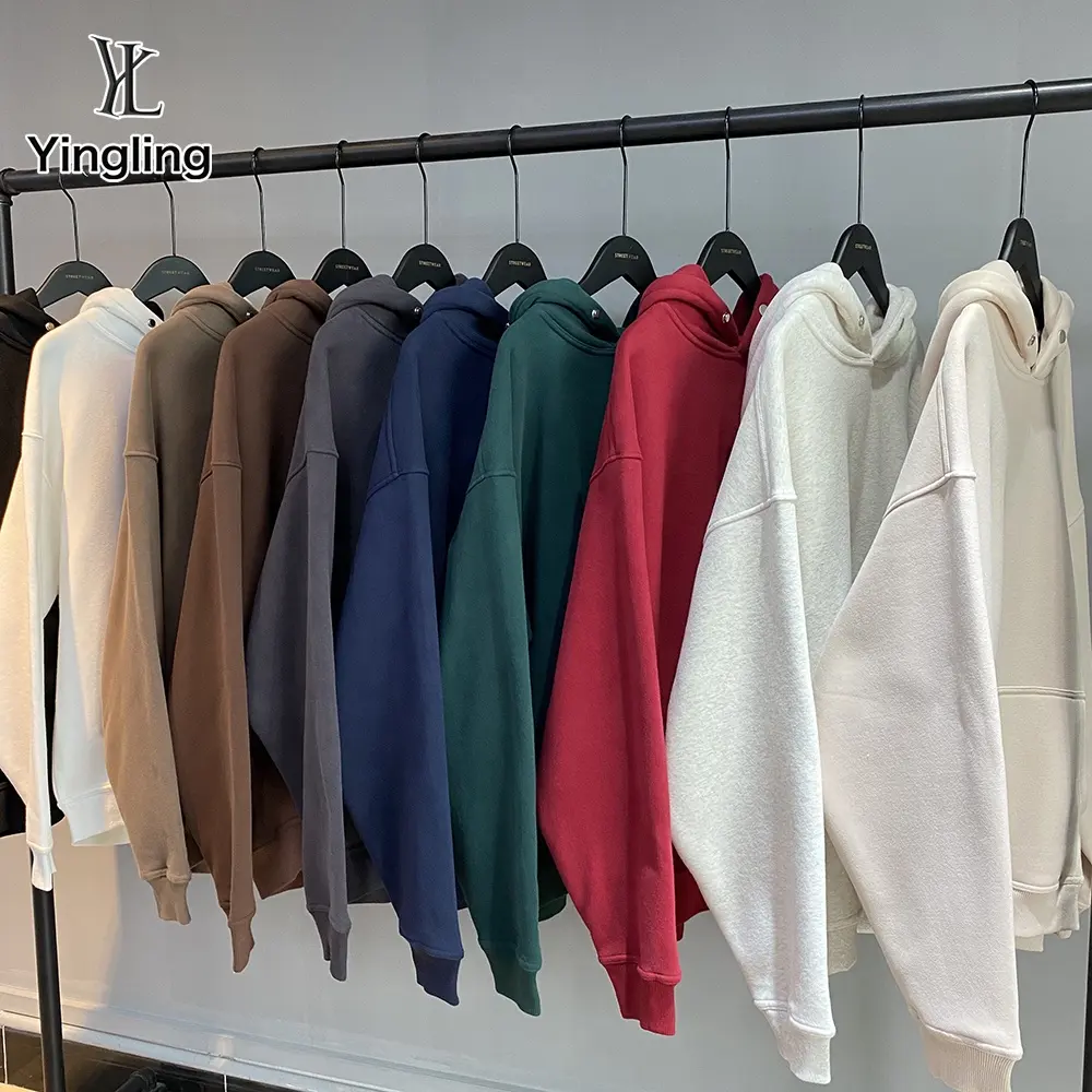 Yingling custom oversize heavyweight blank hoodie 100% cotton long sleeve plain hoodies no string