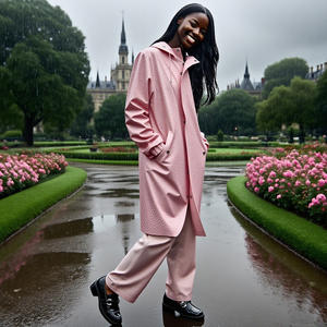 Cortavientos de moda para <span class=keywords><strong>mujer</strong></span>, abrigo de primavera-otoño de una sola capa, chaqueta impermeable Simple de un solo color, impermeable con capucha - Product Image 2