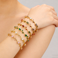 Pulsera de Flor de Tulipán Chapada en Oro de 18k Resoul, Pulsera Floral con Pedrería Colorida, Pulsera de Moda Bohemia para Mujer