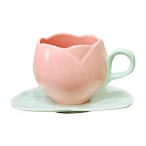 Tazza da Caffè in Ceramica Stile Nordico <span class=keywords><strong>a</strong></span> Forma di <span class=keywords><strong>Tulipano</strong></span> con Piattino, Tazza per Espresso e Colazione con Motivo Femminile - Product Image 1