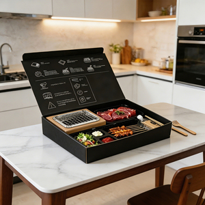 Caja de Papel para Barbacoa Árabe con Parrilla Integrada, Compartimento para Carbón, Set de Brochetas y Kebabs para Asar - Product Image 1