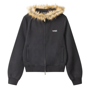 Sweat à capuche à col en fourrure avec fermeture éclair double, logo personnalisé, poids lourd 400 g/m², impression numérique automne, homme - Product Image 5
