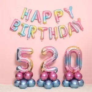 32 Inch Regenboog Gradiënten Grote Size Lucht Gevulde Aantal Ballonnen Voor Party Window Dressing Verjaardag Anniversary Deco
