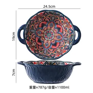 Ciotola in ceramica arancione con motivo floreale Set di stoviglie economiche in porcellana piatto in ceramica bohémien