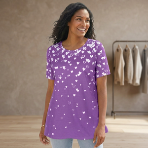 เสื้อยืดผู้หญิงลายพิมพ์สำหรับคนรักหัวใจ ผ้าเจอร์ซีย์คอตตอน 100% ระบายอากาศได้ดี ทรงพอดีตัว ไซส์ XXS/XS คุณภาพสูง แขนเสื้อปกติ - Product Image 4