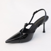 Sandales d'été 2025 en PU verni rouge à talon fin et pointu, chaussures de créateur à talons hauts pour femmes