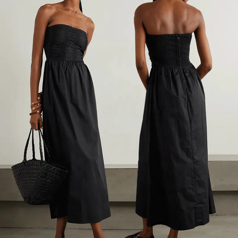 Custom Girls Cotton Linen Maxi Long Ladies Linen Sleeveless Off Shoulder Tube Midi Linen Casual Dress For Women