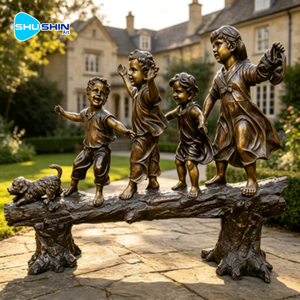 Sculpture en bronze grandeur nature de petits enfants marchant sur un bois, impression numérique, décoration extérieure - Product Image 5