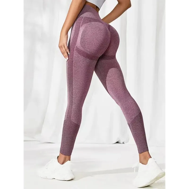 Benutzer definiertes Logo Solid Dot Nahtlose Sport Fitness Leggings Hohe Taille Push Up Lifting Schnellt rocknende Yoga hosen