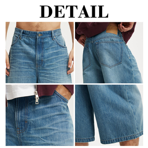 Pantalones Cortos Vaqueros Anchos KingSen OEM Personalizados para Hombre, Estilo Y2K Retro Streetwear, Lavados con Efecto Desgastado - Product Image 6