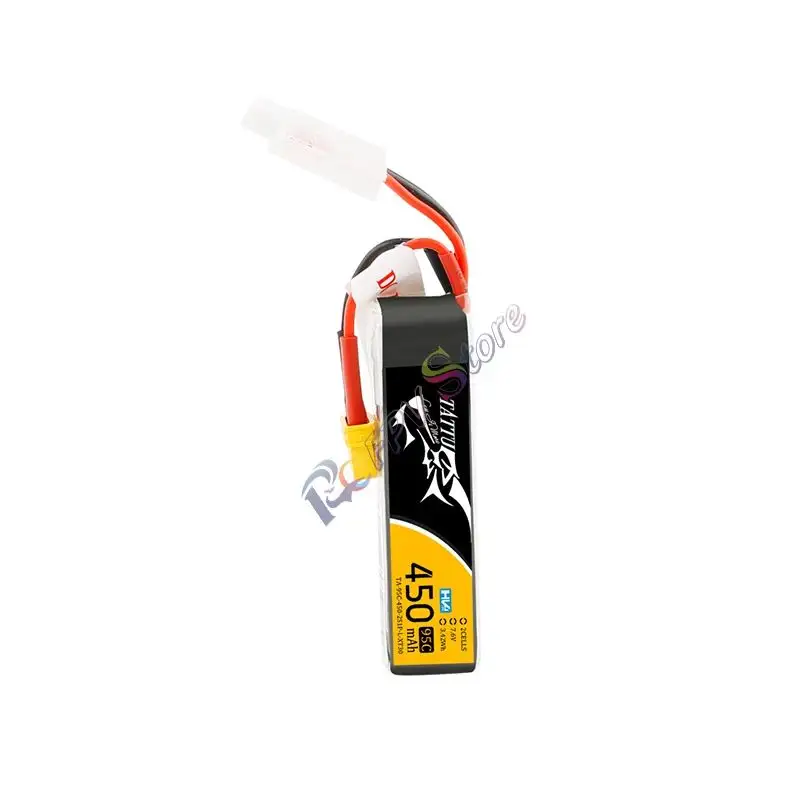 Tattu 450mAh 7.6V High Voltage 95C 2S1P Lipo Battery Pack with XT30 Plug - Long Pack for RC FPV Racing Drone Small drone